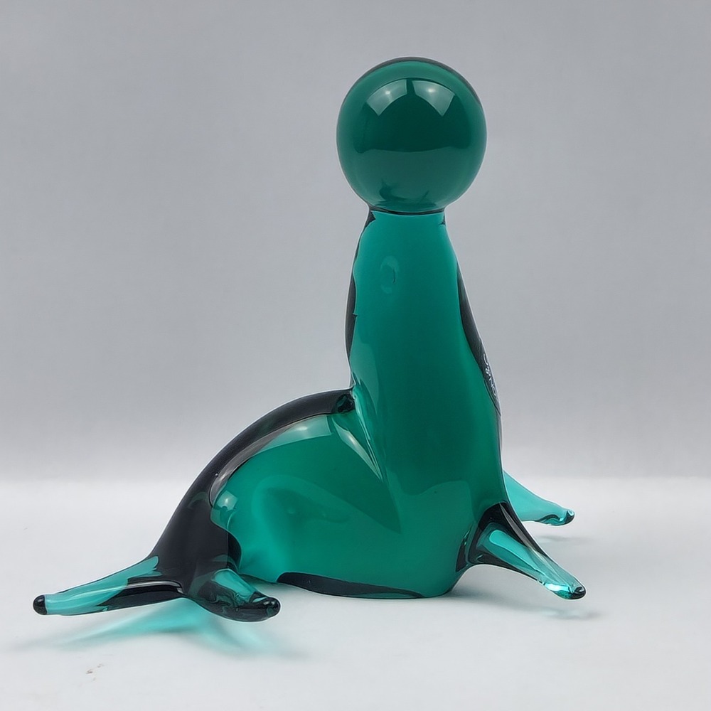 V. Nason &‎ C. Murano Italy Vintage Art Glass Seal Sea Lion Figurine Teal MCM